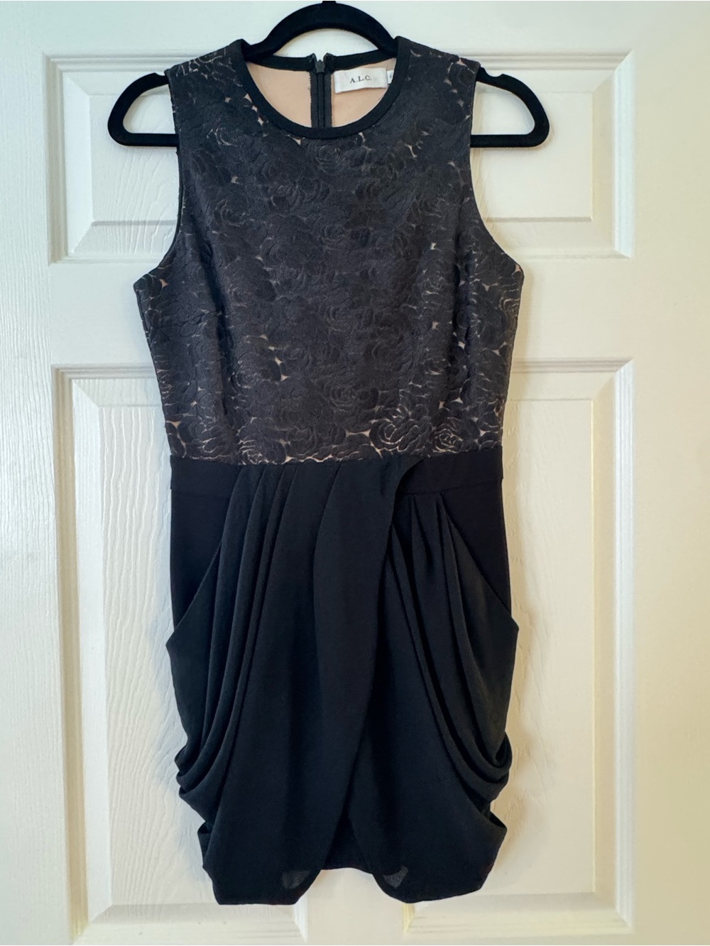 A.L.C. Black Lace-Top Draped Mini Dress
